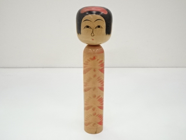 JAPANESE FOLK CRAFT / WOODEN KOKESHI DOLL / 25.6cm / SIGNED ARTISAN WORK 